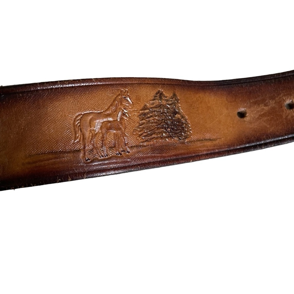 Handmade Hand Tooled Brown Leather Belt Horses Extra Small - Picture 8 of 12